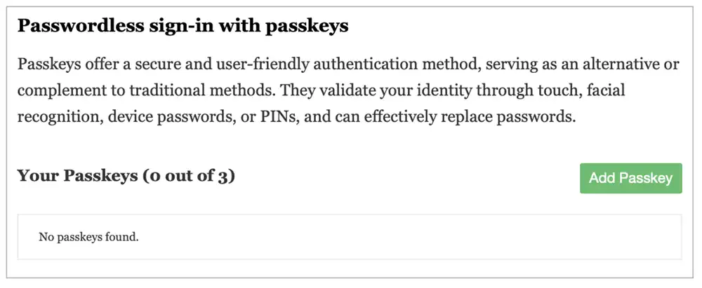 Add Passkey form